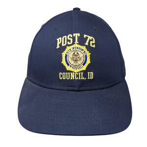 Post 72 Council ID Snapback Cap Blue Large Embroidered Delong Vintage USA